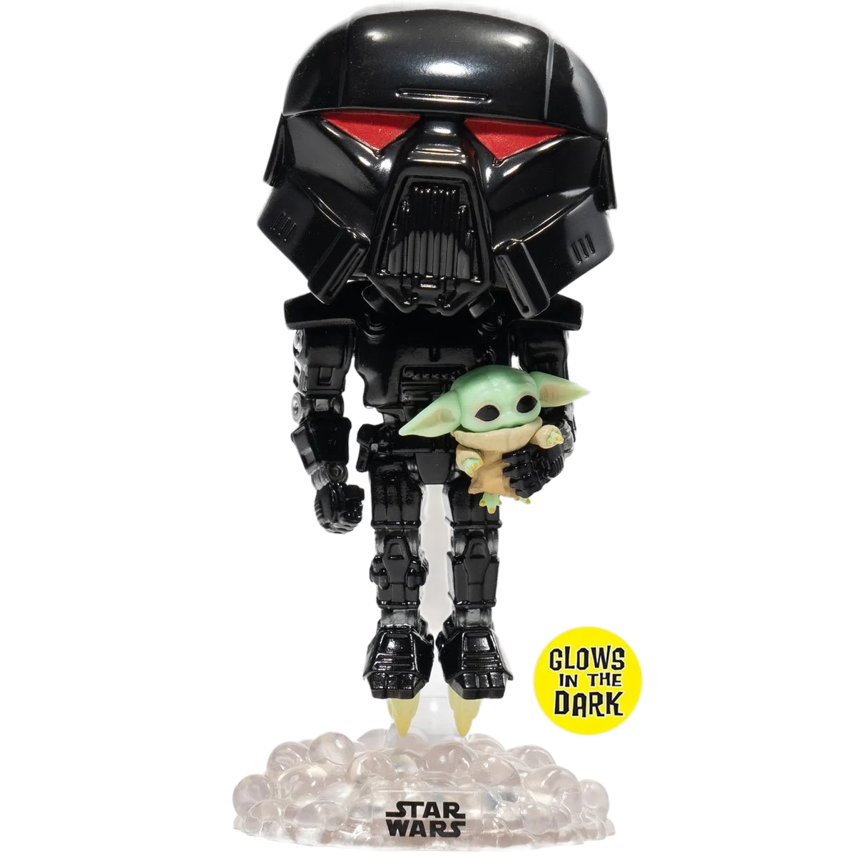 Star Wars: The Mandalorian Dark Trooper with Grogu Glow-in-the-Dark Pop! Vinyl Figure #488 - Entertainment Earth Excl.